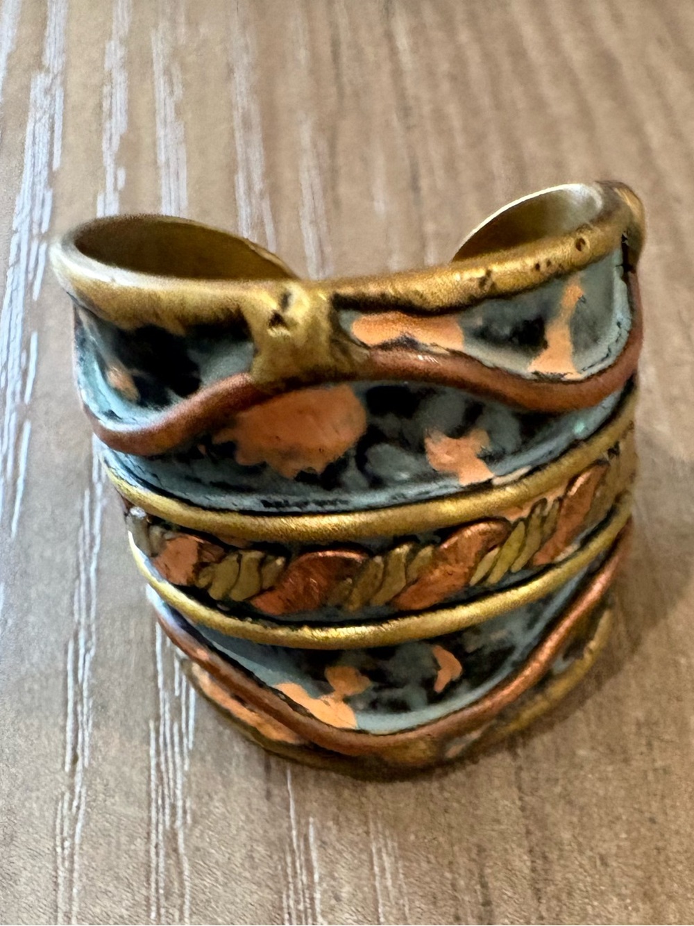 Boho Mixed Metal Patina Statement Cuff Ring | Adjustable